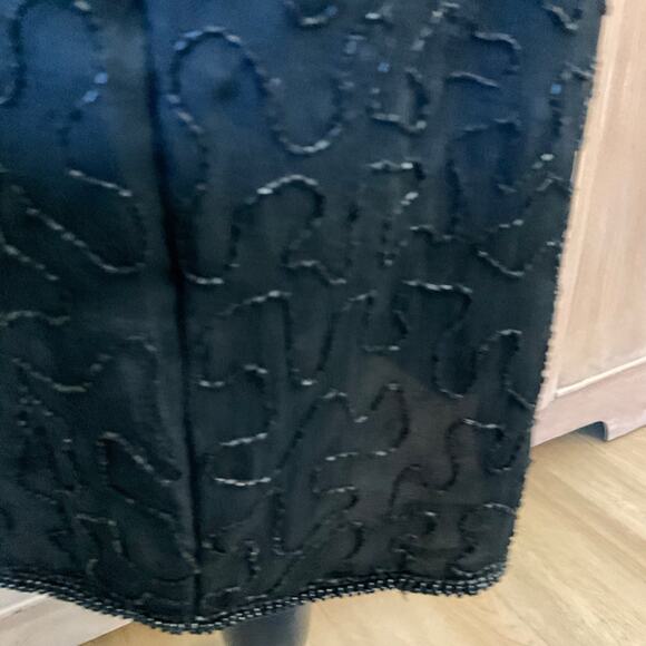 Vintage Adriana Papel evening black beaded sequin silk midi dress cocktail sz 8 - Picture 12 of 16